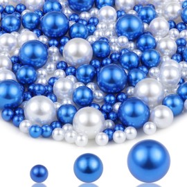 SUREAM Blue White Pearl Vase Filler, 8/14/20mm Mixed Sizes Faux Pearls for Centerpiece, Makeup Beads for Brushes Holder, Home Party Wedding Decor(250PCS