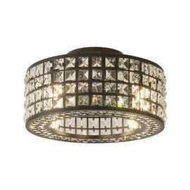 Oiotwo 18-Inch Crystal Fan Light, Lantern-Shaped Industrial Chandelier, with Remote Control, Suitable for Indoor Places Such as Room and Living Room, Including Bulb(Black3)