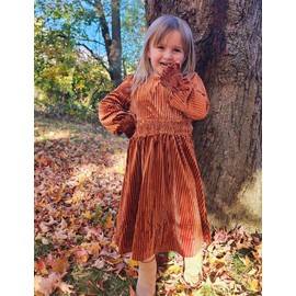 Arshiner Girls' Velvet Dress, Long Sleeve Dress, Children's Casual Dress, Plain Autumn Winter Festive Dress, Christmas Dress, Vintage Party Dress, Princess Birthday Dress, 6-13 Years, caramel