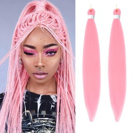 Pink Pre stretched Braiding Hair, 26 Inches Kanekalon Box Braiding Hair Extensions, 2 Packs Yaki Texture Synthetic Crochet Braids Hair