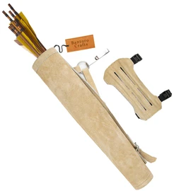 Bantoro Beige Leather Archery Arm Guard – Adjustable Forearm Bracer with Elastic Straps for Target Shooting & Hunting