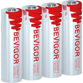 BEVIGOR AA Lithium Batteries 4Pack Basic, 3000mAh 1.5V Double A Lithium Battery, Longer Lasting AA Batterie for Blink Camera Smart Lock Deadbolt, Aralm System etc High-Tech Devices, Non-Rechargeable