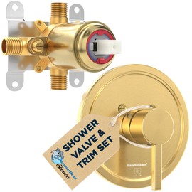 HammerHead Showers All Metal Single-Handle Trim Kit with Rough-In Shower Valve, Volume and Temperature Control, Pressure Balance, Brushed Gold