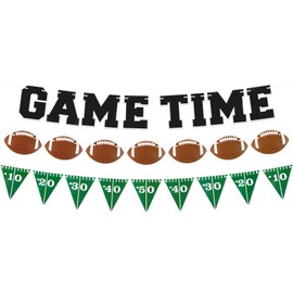 Lukniuo Game Time Football Banner Football Party Banner Decoration Football Hanging Garland Triangle Banner Flags Football for Football Birthday Party Decoration Game Day Sports Themed Party Supplies