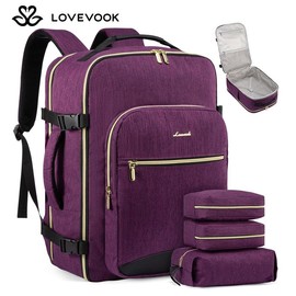 LOVEVOOK TikTokShopRestock  Colorblock Carry-On Travel Backpack with 3 Packing Cubes and Laptop Compartment - Personal Item, TSA-Friendly, Airline Approved Travel Bag for Hiking, Overnight, Weekend, Gift for Valentine's Day:_Pink_40L