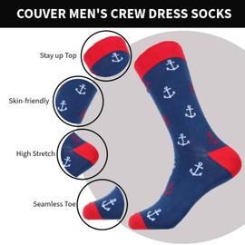 COUVER Mens Cotton Novelty Crew Dress Socks with Cute Animal Design- Dogs/French Bulldog, 10-13, 1 Pair