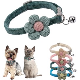Small Dog Collar with Bell,Green Flower Cat Collar Suede Girl Cute Fancy Boys Puppy Collar with Bells for XXS XS Tiny Little Kitten Pet Female Dogs,Neck 8-12 Inch (Green, Neck 8-12")