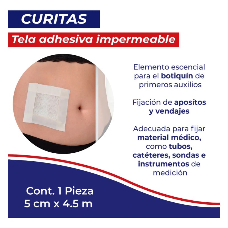 Tela Adhesiva Impermeable Curitas 1 Rollo 5cm X 4.5m Blanco