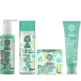 Natura Siberica Clear Beauty Polar White Birch Bereza Pore Refining Face Cleanser for Oily & Acne Prone Skin, 145ml & Clarifying Face Toner, 200ml & Moisturizing Face Cream, 50ml & Anti Blemish Correcting Serum, 30ml