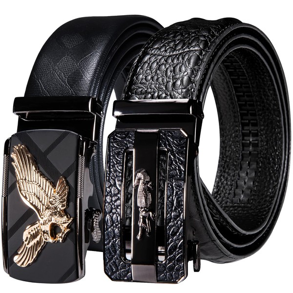 Barry.Wang Mens Belts 2 Pack Leather Ratchet Balck Belt Gold