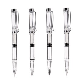 Hoement Pack of 4 Fountain Pens with Ink Absorber, Transparent Fountain Pen for Students, Ideal Writing Instrument for School and Office, Precise Writing and Drawing, Ergonomic Design