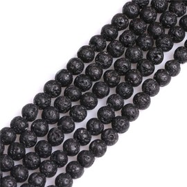 GEM-Inside Natural 6mm Black Lava Rock Round Gemstone Semi Precious Loose Beads for Jewellery Making 15''