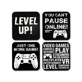 DV DESIGN 4 x Square Gamer Coasters - Funny Game Level Gaming Boys Teen Kids Gift #77904