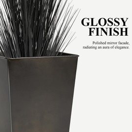 Worth Garden 25" Large Metal Glazed Planter Set of 2, Luxurious Glossy Finish Black Tall Square Tapered Steel Plant Pots, Decor Flower Pot Indoor & Outdoor, Drainage Hole & Dual-Purpose Plant Saucer