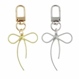 Lemua Bow Keychains for Women, Cute Gold and Silver Bow Handbag Purse Charm, Small Bow Bag Charm for Women and Girls, Keychain for Car Keys Backpacks Wallets, Gold and Silver, Small