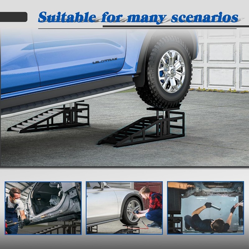 2PCS 3t 11060Lbs Heavy Duty Hydraulic Car Ramps - Portable