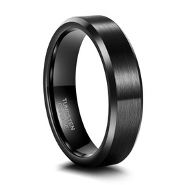 Greenpod 6mm Tungsten Carbide Wedding Band for Men Women Bevel Edged Brushed Black Promise Ring for Couples Size 7