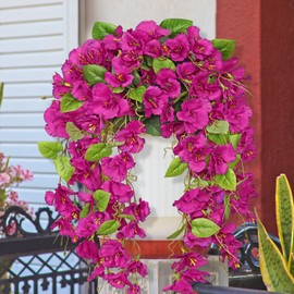 Dremisland Artificial Fake Hanging Flowers Plants for Outdoors 2PCS Artificial Hibiscus Flowers Long Trailing Vines UV Resistant Hanging Plants for Home Outside Porch Patio Garden Planter Decor