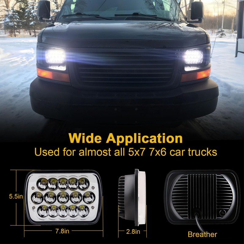 Jamarco H6054 LED Headlights, 2Pcs Rectangular 5x7 7x6 LED Headlight