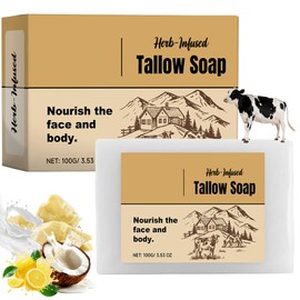 Beef Tallow Soap Bar for Skin, Handmade Natural Organic Tallow Soap Bar, Deep Cleaning Face and Body Soaps for Dry & Sensitive Skin, Moisturizing, Brighten Skin Tone, Shrink Pores