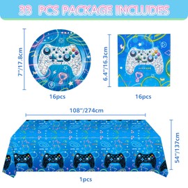 WERNNSAI Video Game Party Accessory Set Disposable Table Gaming Theme Decoration Family Games Night Party Tablecloth Plates Napkins for Children Boys Gamer Lovers Birthday Party for 16 Guests