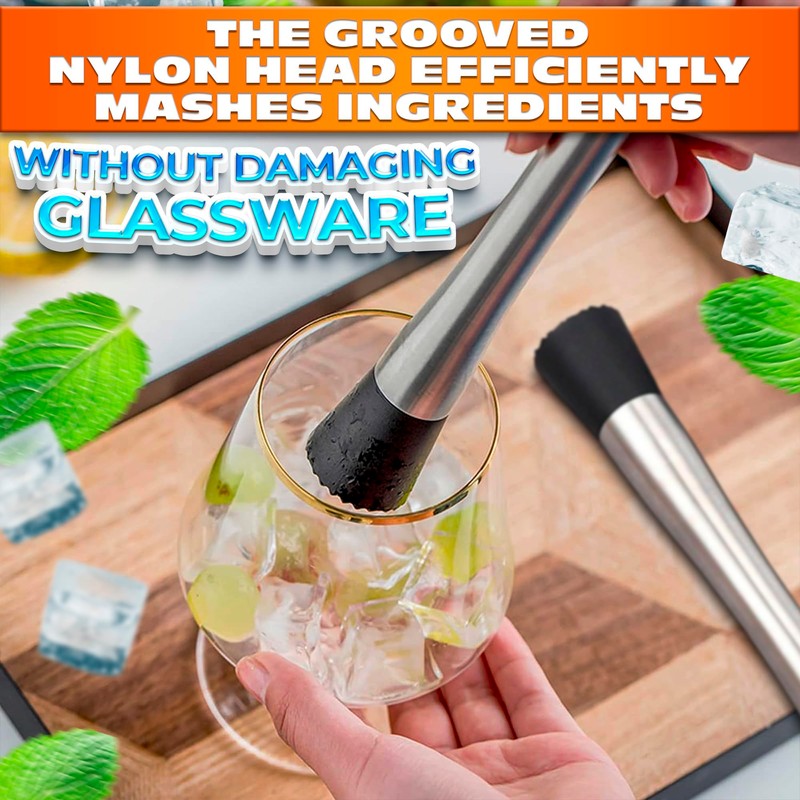 2 Pcs Bar Muddler for Cocktails – 8" Stainless Steel