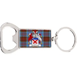Scotland Scottish Anderson Coat of Arms Clan Rectangle Bottle Opener Metal Keyring and Velvet Gift Bag