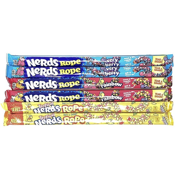Nerds Rope, Variety Pack of 3 Flavors (Very Berry, Rainbow, Tropical) (2 of each, Total of 6)