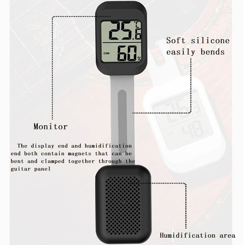 Universal Guitar Humidifier Mini Clear Display Portable Guitar Hygrometer Thermometer