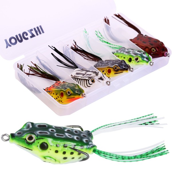 Fishing Lures Topwater Floating Weedless Lure Frog Baits with Double Sharp Hooks Soft Bait for Bass Snakehead Salmon Freshwater Saltwater Fishing (Mix Style)-A…