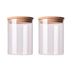 TOPWEL 2PCS 250ml Glass Food Storage Containers Airtight Canisters Food Jars with Bamboo Wooden Lids Pantry Organization for Sugar Candy Coffee Bean Cookie Tea Rice and Spice Jars