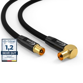 RedStar24 Antenna Cable 2 m Black - Male to 90° Angled Female Coaxial - Premium HDTV Coaxial Cable for Cable TV | TV Cable: Compatible with TV, Radio, DVB-T/T2, DVB-C, DAB