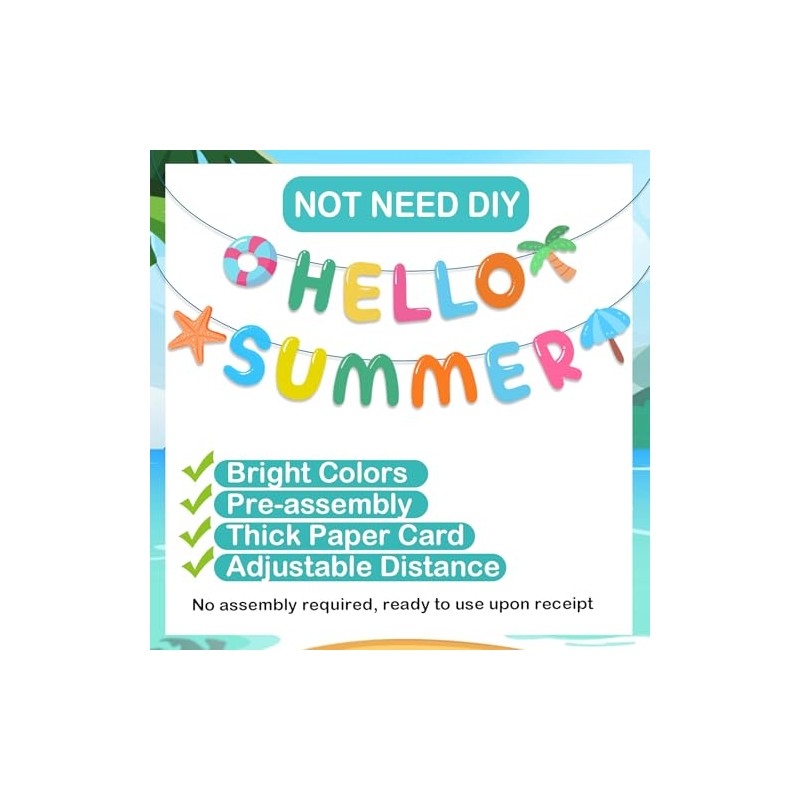 Cartel de "Hello Summer", decoraciones de fiesta de verano