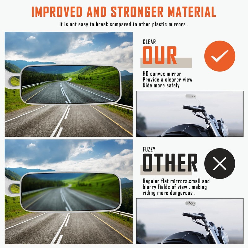 Devilmotor Black Rectangle Motorcycle Bobber Mirrors for Cruiser Chopper with