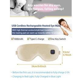 Dearan Upgraded 3 Temperature Modes Silk Heated Eye Mask Cordless,Rechargeable Warm Eye Heating Pad No Pressure for Dry Eyes, Sleep Eye Mask Christmas Gift for Men Women