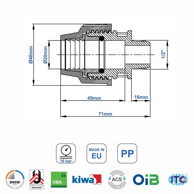 SmartProduct PP Coupling MDPE 20 mm x 1/2 Inch with