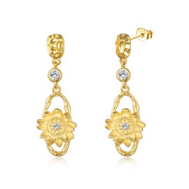 Sunflower Earrings 925 Sterling Silver Sunflower Dangle Drop Earrings for Women