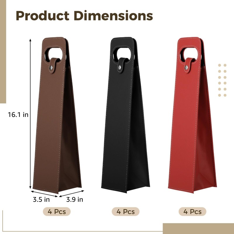 Toyosport 12 Pcs PU Leather Wine Present Bags, Reusable Single
