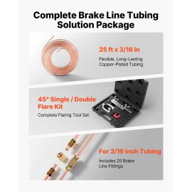 Abarth 3/16" Brake Line Repair Kit 9-Piece Set Cutter 5 Dies 25FT Copper Coated Brake Line 45 Degrees Double Single Flaring ToolConfiguration: 9 Piece Set With Cutter 5 Dies, Style: Standard Kit