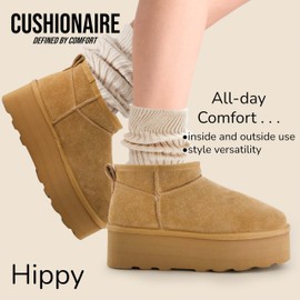 CUSHIONAIRE Women's Hippy Genuine Suede pull on platform boot +Memory Foam, Chestnut 7 W