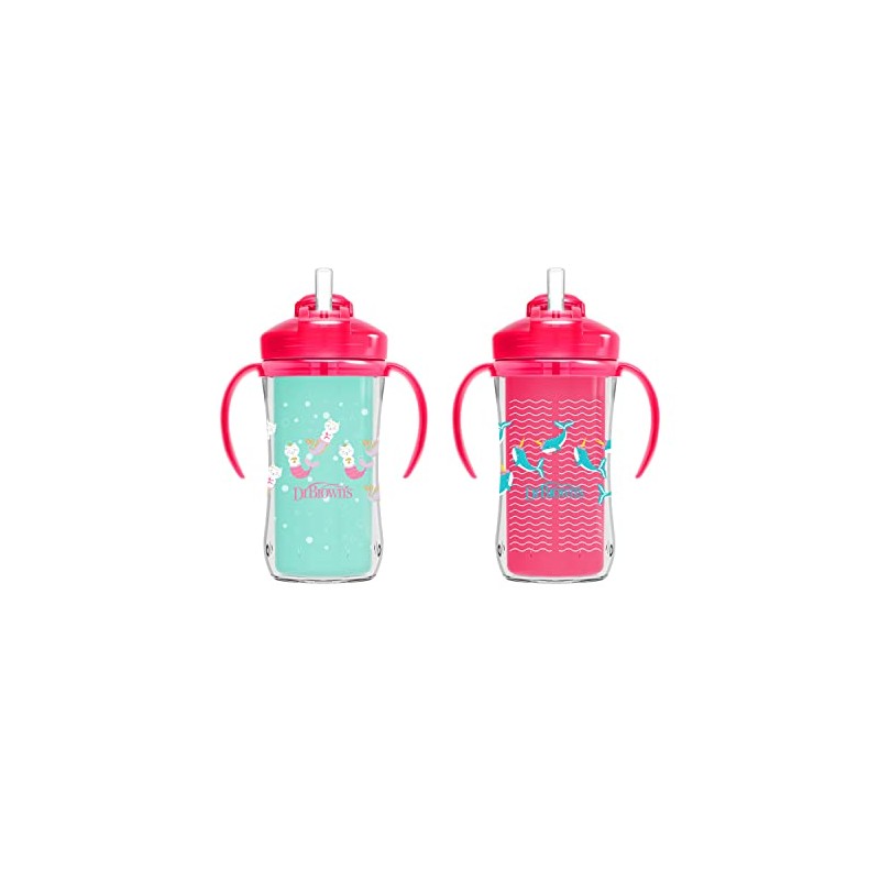 Dr. Brown's Milestones - Taza de paja aislada, color rosa,