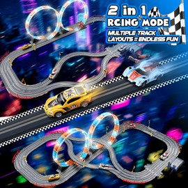 Slot Car Race Track Sets with 4 Slot Cars, 2 in 1 Electric Race Cars Track,Car Tracks,Dual Racing Game Lap Counter Circular Overpass Track, Gift Toy for Boys Kids Ages 6 7 8-12