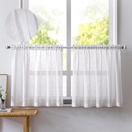 NSXIN Set of 2 Net Curtains, Semi-Transparent Bistro Curtains, White Window Curtain, Half Kitchen Curtains, Window Curtain for Small Windows, Kitchen, Living Room, Country House (White, W 90 x H 90