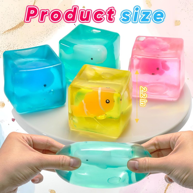 Ice Cube Stress Ball, 4PCS Dinosaur Squishy Squeeze Toys for