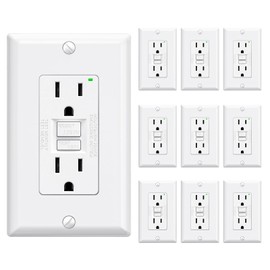 ELEGRP GFCI Outlet 15 Amp, Self-Test GFI Electrical Outlet with Narrow Design, GFCI Receptacle with LED Indicator, UL Listed, Matte White, Wall Plate Included, 10 Pack