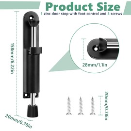 Door Stop Floor 200 x 28 mm Door Stop Outdoor Black Door Stopper Front Door with Lock Spring Loaded Door Holder with Foot Operation Gate Lock for Screwing on Door Stopper