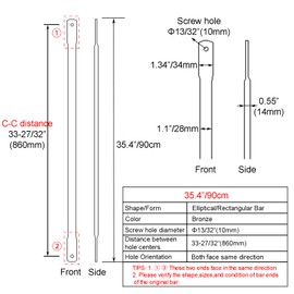 Timyrimy 35.4"/90cm Bronze Garden Swing Replacement Bars, Rectangular Metal Rods for Hanging Swing Seat to Frame(2PCS/CTN)
