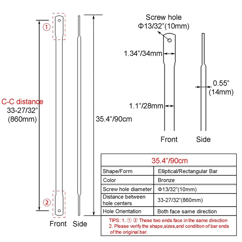 Timyrimy 35.4"/90cm Bronze Garden Swing Replacement Bars, Rectangular Metal Rods