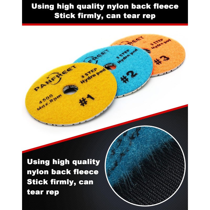 Panfreet 3 Step Diamond Polishing Pads 4-inch Wet for Granite