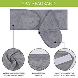 Sinland Spa Headband for Women 4 Counts Adjustable Makeup Hair Band with Magic Tape,Head Wrap for Face Care,Mask, Makeup and Sports c (6 pack, greyx6)